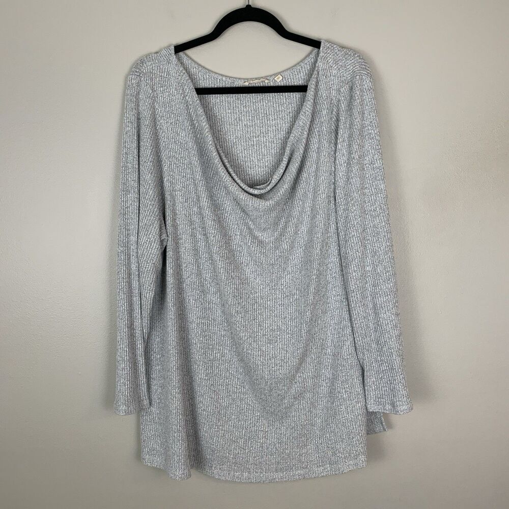 Soft Surroundings Shirt Womens XL 1X Heathered Grey Cowl Neck Side Slit Tunic